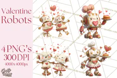 Valentine Robot Png Clipart, Cute Valentine Characters Product Image 1