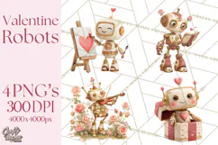 Valentine Robot Png Clipart, Cute Valentine Characters Product Image 1