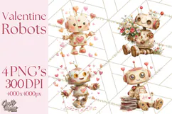 Valentine Robot Png Clipart, Cute Valentine Characters Product Image 1