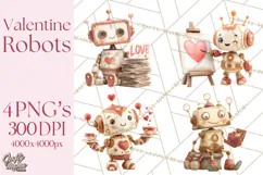 Valentine Robot Png Clipart, Cute Valentine Characters Product Image 1
