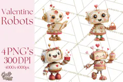 Valentine Robot Png Clipart, Cute Valentine Characters Product Image 1