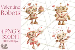 Valentine Robot Png Clipart, Cute Valentine Characters Product Image 1