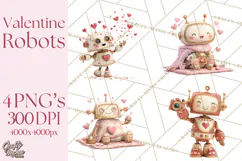 Valentine Robot Png Clipart, Cute Valentine Characters Product Image 1