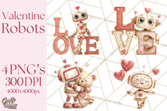 Valentine Robot Png Clipart, Cute Valentine Characters Product Image 1