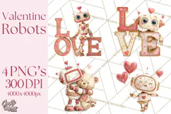 Valentine Robot Png Clipart, Cute Valentine Characters Product Image 1