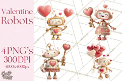 Valentine Robot Png Clipart, Cute Valentine Characters Product Image 1