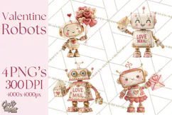 Valentine Robot Png Clipart, Cute Valentine Characters Product Image 1