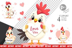 Valentine Rooster Cartoon Clipart Product Image 1