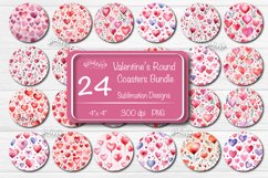 Valentine Round Coaster Bundle Valentine coaster with Watercolor flower hearts PNG. This is a round coaster 4&#039;&#039; x 4&#039;&#039; you can also use it as a keychain sublimation design.