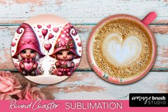Valentine Round Coaster Sublimation, Valentines Day Gnome