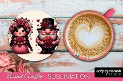 Valentine Round Coaster, Valentines Day Gnome Sublimation