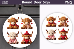 Valentine Cow Round Sign | Cute Highland Cow Sublimation Product Image 1
