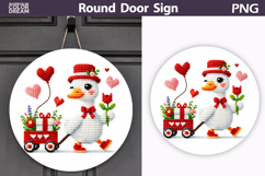 Valentine Round Sign | Crochet Goose Heart Sublimation Product Image 1