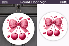 Valentine Cherry Round Sign | Valentine Bow Sublimation Product Image 1
