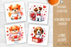 Valentines Day Square Coaster |Cute animals love Product Image 1