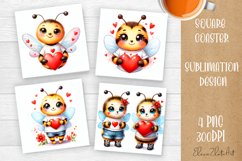 Valentines Day Square Coaster |Cute animals love Product Image 1