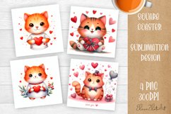 Valentines Day Square Coaster |Cute animals love Product Image 1