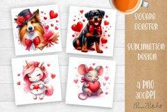 Valentines Day Square Coaster |Cute animals love Product Image 1