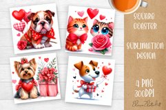 Valentines Day Square Coaster |Cute animals love Product Image 1