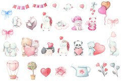 Valentine&#039;s Day Watercolor PNG. Animals in Love Clipart Product Image 2