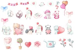 Valentine's Day Watercolor PNG. Animals in Love Clipart Product Image 2