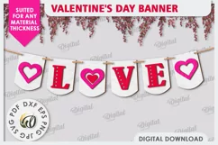 Valentine's Day Banner Laser Cut. Love Banner SVG. Heart SVG Product Image 1