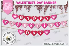 Valentine's Day Banner Laser Cut. Love Banner SVG. Heart SVG Product Image 1