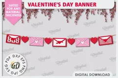 Valentine's Day Banner Laser Cut. Love Banner SVG. Heart SVG Product Image 1