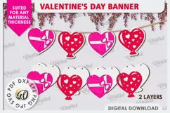 Valentine's Day Banner Laser Cut. Love Banner SVG. Heart SVG Product Image 2