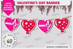 Valentine's Day Banner Laser Cut. Love Banner SVG. Heart SVG Product Image 1