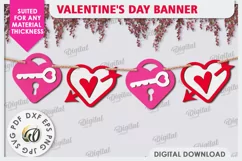 Valentine's Day Banner Laser Cut. Love Banner SVG. Heart SVG Product Image 1