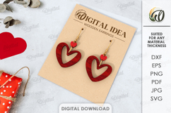 Valentine's Day Drop Earrings Laser Cut. Dangle Earrings SVG Product Image 1