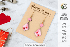Valentine's Day Drop Earrings Laser Cut. Dangle Earrings SVG Product Image 1
