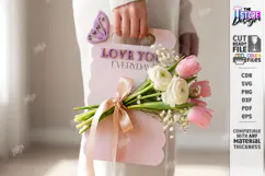 Valentine Flower Holder Card Laser Cut | Bouquet Holder SVG Product Image 1