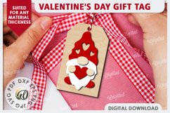 Valentine&#039;s Day Gift Tag Laser Cut. Valentine Gnome SVG Product Image 1