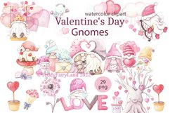 Valentine's Day Gnomes Watercolor PNG clipart Product Image 1