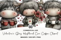 Valentine’s Day Highland Cow Coffee Clipart Product Image 1