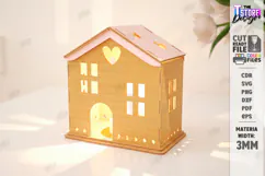 Valentine's Day Candle House Laser Cut | Candle Holder SVG Product Image 1