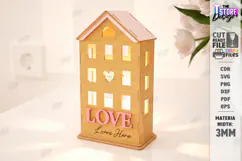 Valentine's Day Candle House Laser Cut | Candle Holder SVG Product Image 1