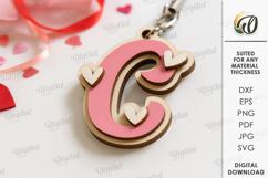 Valentine&#039;s Day Monogram Keychain Laser Cut. Letter C SVG Product Image 1