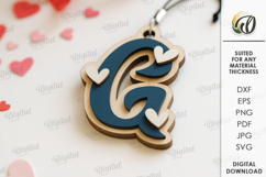 Valentine&#039;s Day Monogram Keychain Laser Cut. Letter G SVG Product Image 1