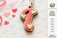 Valentine&#039;s Day Monogram Keychain Laser Cut. Letter I SVG Product Image 1