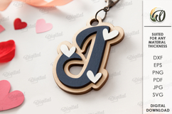 Valentine&#039;s Day Monogram Keychain Laser Cut. Letter J SVG Product Image 1