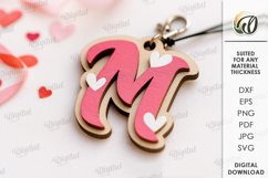 Valentine&#039;s Day Monogram Keychain Laser Cut. Letter M SVG Product Image 1