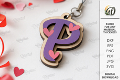 Valentine&#039;s Day Monogram Keychain Laser Cut. Letter P SVG Product Image 1