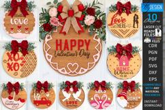 Valentine's Day Round Door Signs Laser Cut Bundle | Wall SVG Product Image 1