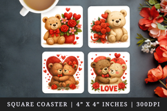 Valentine's Day square coaster sublimation, coasters design Product Image 1