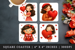 Valentine's Day square coaster sublimation, coasters design Product Image 1
