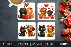 Valentine's Day square coaster sublimation, coasters design Product Image 1