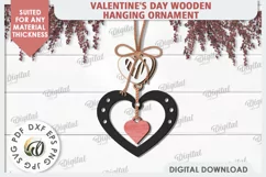 Valentine's Day Wooden Hanging Ornament Laser Cut. Heart SVG Product Image 1